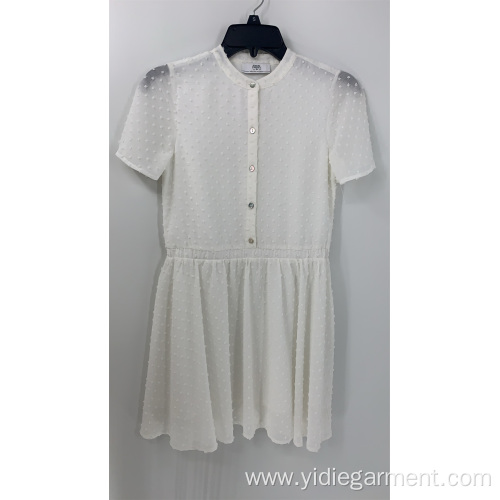 Women's Short Sleeve Dress Women's White Dobby Short Sleeve Chiffon Dress Manufactory